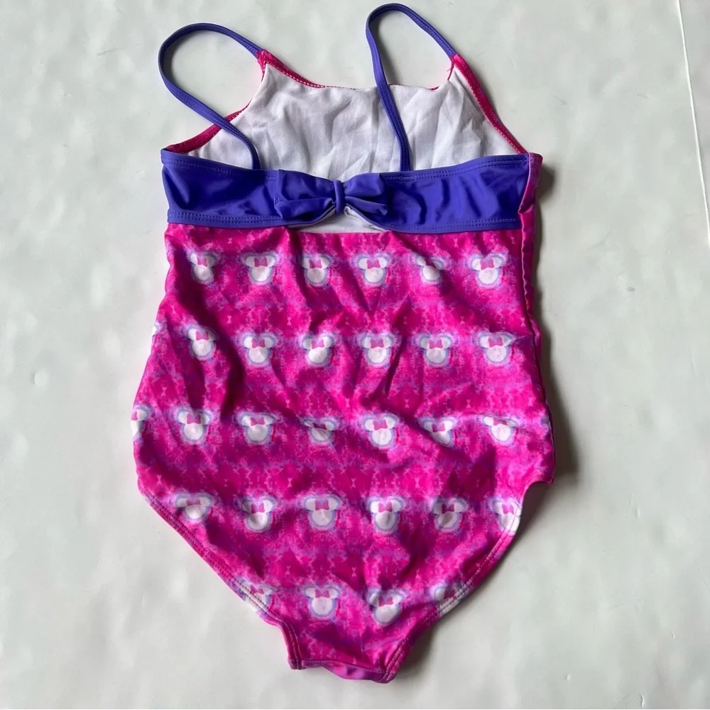Disney Minnie Mouse Girls One Piece Bathing Suit Tie Dye Pink Bow 10/12